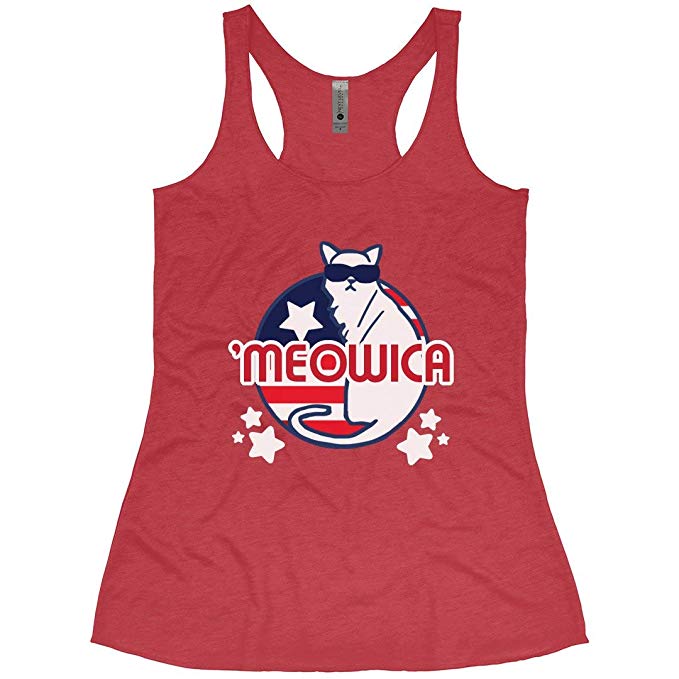 Customized Girl Meowica Fourth July Tank: Ladies Slim Fit Super Soft Racerback Trible