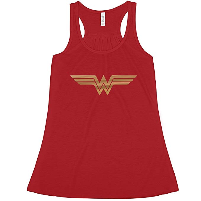 Customized Girl Simple Gold Metallic Wonder Woman: Bella Ladies Flowy Metallic Racerback Tank