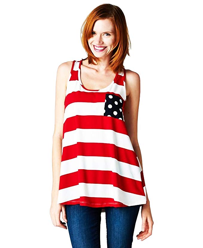 Zoozie LA Women's American Flag Shirt Patriotic Tank Tops Regular and Plus Size