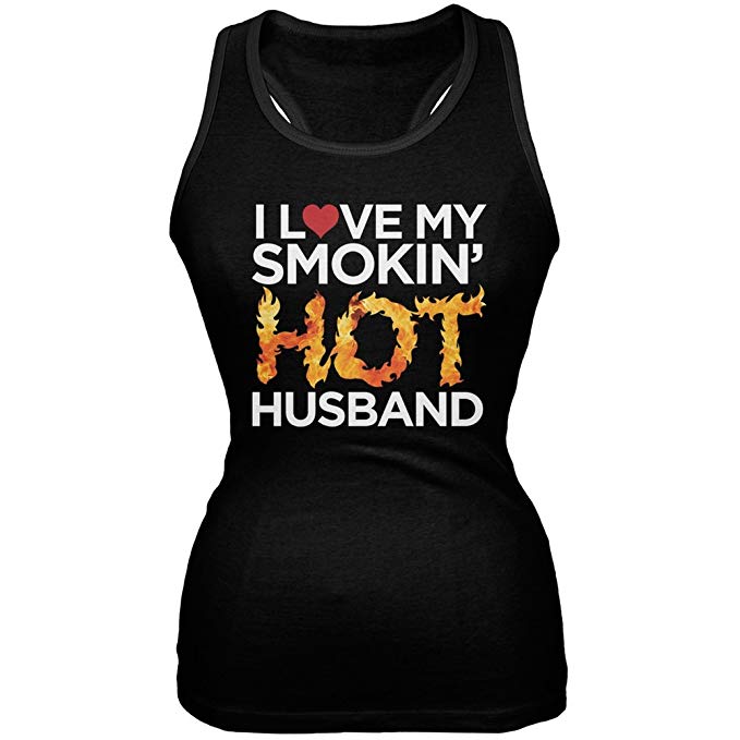 I Love My Smokin Hot Husband Black Juniors Soft Tank Top