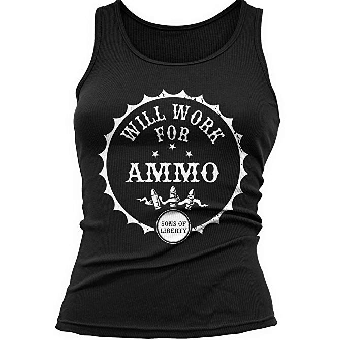 Sons of Libery Tank Top: Will Work for Ammo. Second Amendment Womens Tank