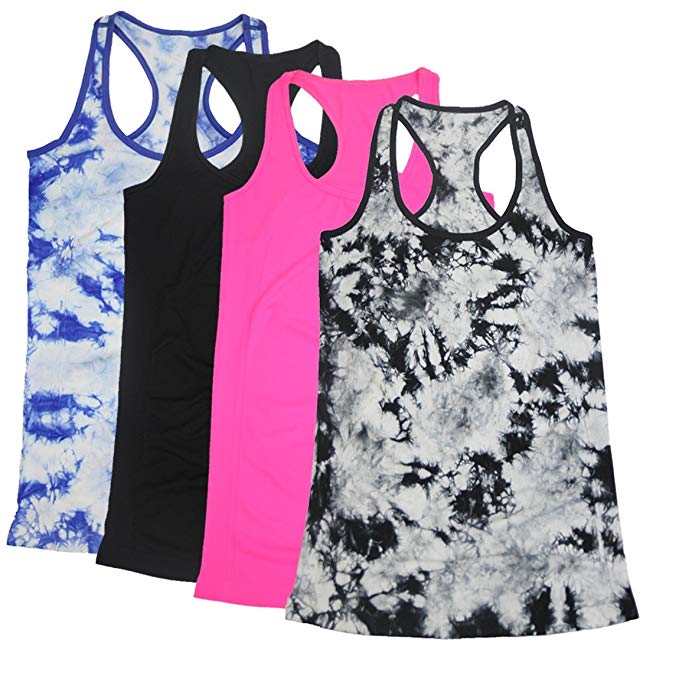 BollyQueena Women's Workout Tanks Round Neck Racerback Tank Tops 1,2,3,4 Packs