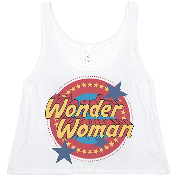 Vintage Wonder Woman Emblem Crop: Bella Ladies Flowy Boxy Cropped Tank