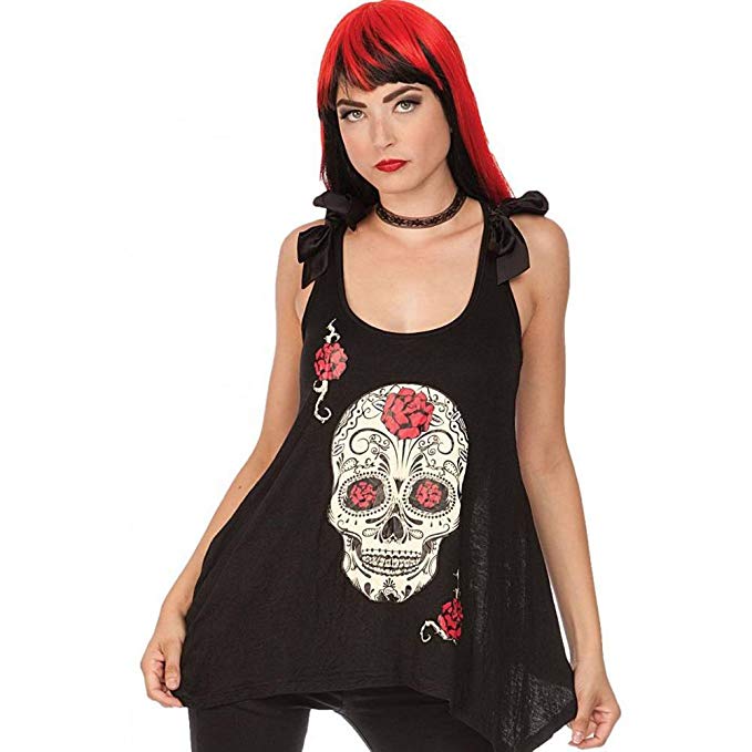 Jawbreaker Women's Skull Candy Tank Top With Lace Skull Back and Bow