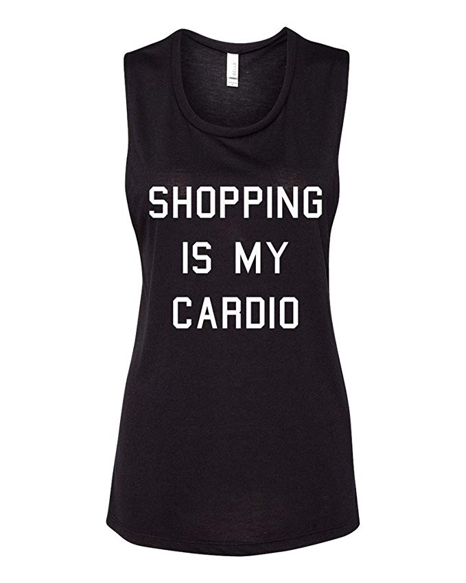 Shopping Is My Cardio Womens Ladies Flowy Scoopneck Muscle Tank Top