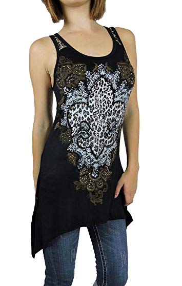 Vocal Women Asymmetrical Lace Tunic tank Crystal Fleur in Ivory or Black