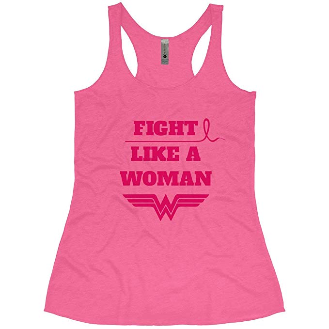 Customized Girl Breast Cancer Fight Like Wonder Woman: Ladies Slim Fit Super Soft Racerback Trible